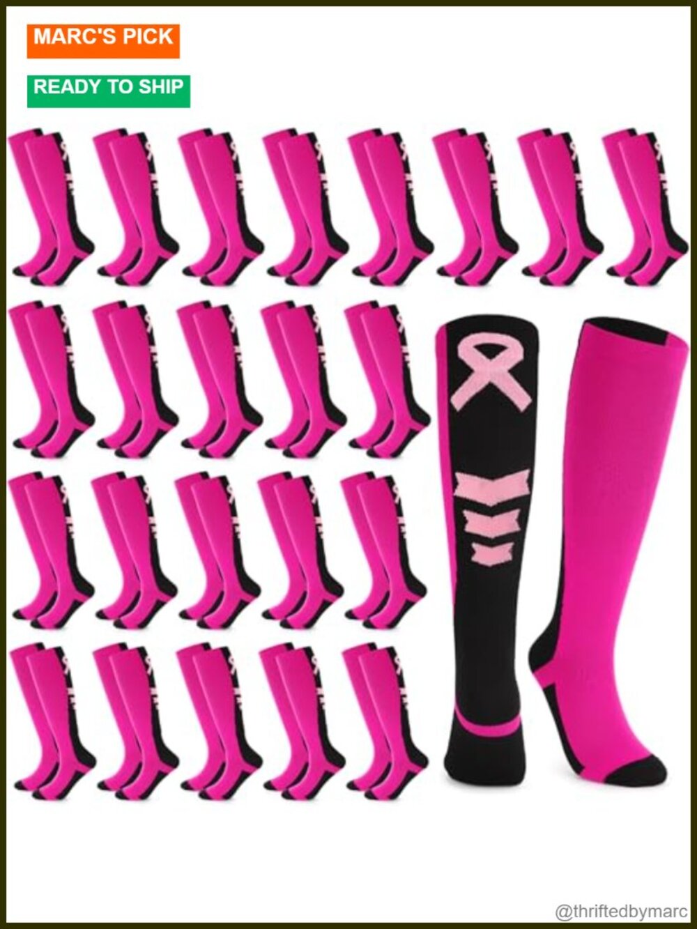 24 Pair Breast Cancer Awareness Knee High Socks Combed Cotton